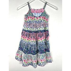 Beetlejuice London Girl's Flower Floral Sundress Sz 6 Tiered Fringe *Read